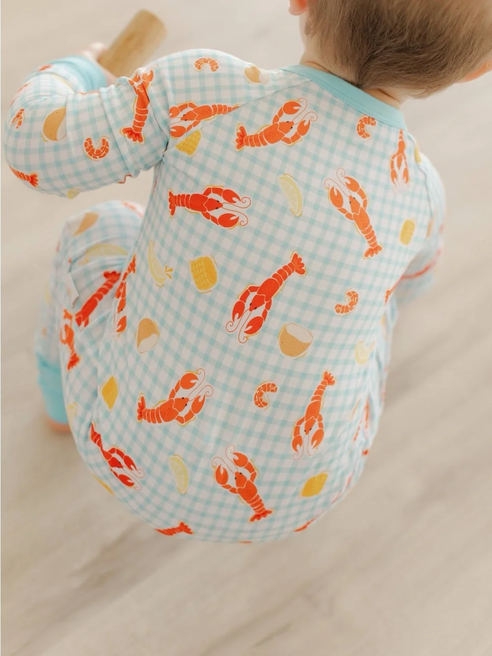 Toast + Jams Checkered Gingham Crawfish Lobster Lemon Romper 0-3 3-6 12-18 18-24